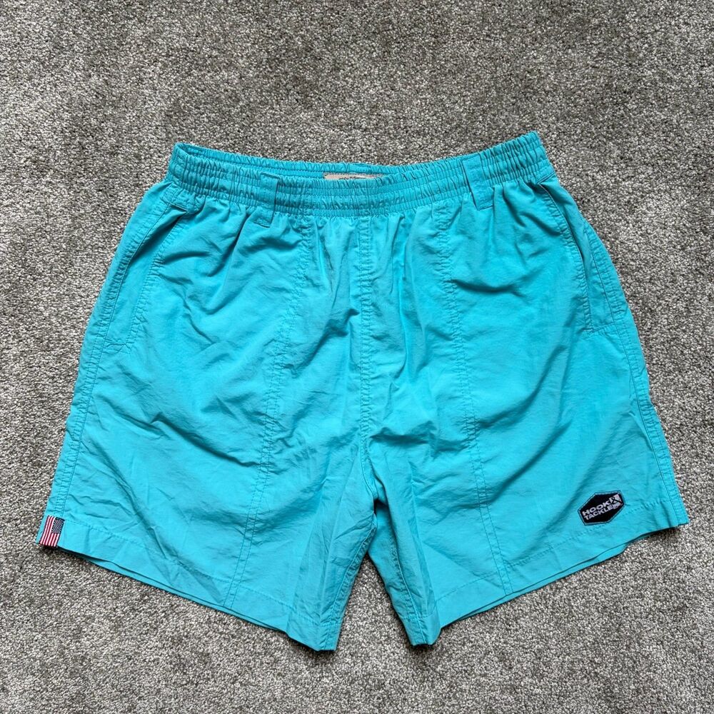 Hook & Tackle Shorts Mens M Cargo Blue Lightweight Nylon Fishing Outdoors Beach